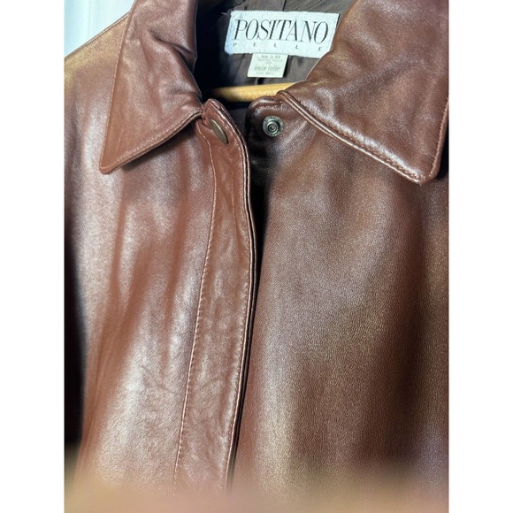 Vintage Positano Pelle Men’s80 90s Y2K Leather Jacket Brown Retro Zip Up - Picture 3 of 10